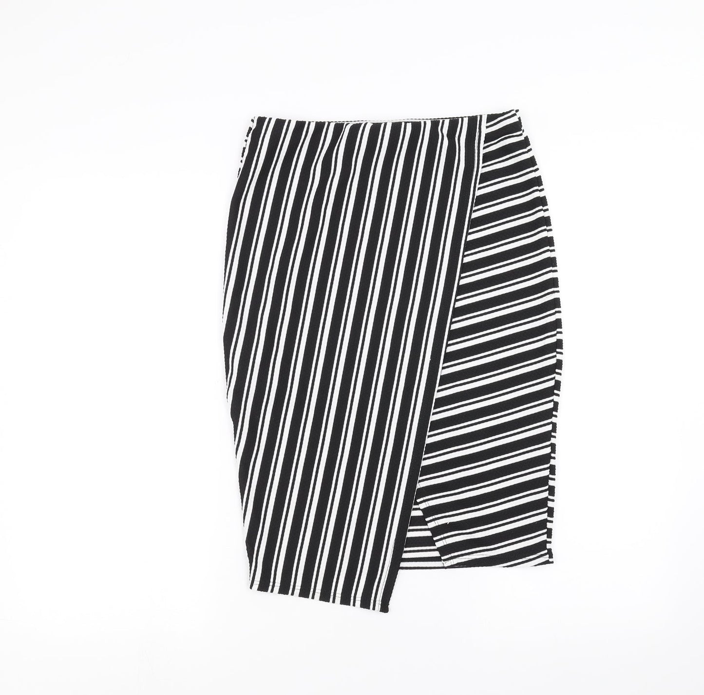 Primark Womens Black Striped  Straight & Pencil Skirt Size 10  - wrap style