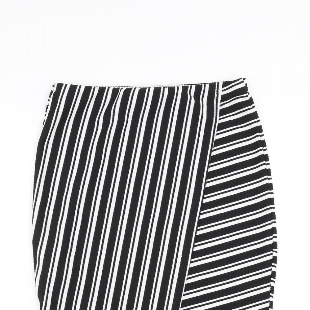Primark Womens Black Striped  Straight & Pencil Skirt Size 10  - wrap style