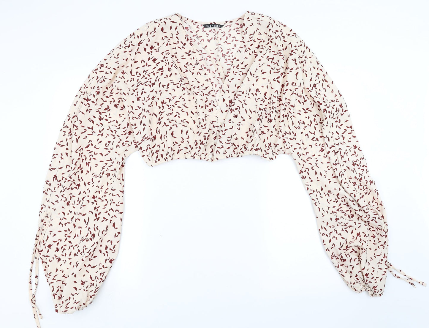 SheIn Womens Pink Geometric  Basic Blouse Size L  - cropped