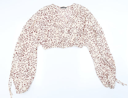 SheIn Womens Pink Geometric  Basic Blouse Size L  - cropped