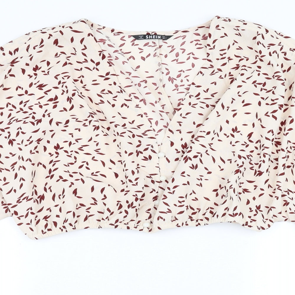 SheIn Womens Pink Geometric  Basic Blouse Size L  - cropped