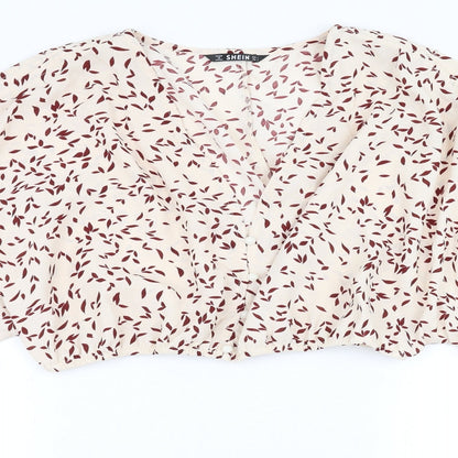 SheIn Womens Pink Geometric  Basic Blouse Size L  - cropped