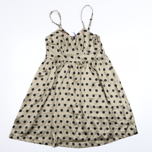 ICHI Womens Gold Polka Dot  Fit & Flare  Size XS