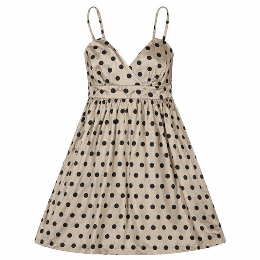 Front view of ICHI women’s gold polka dot fit & flare, size XS