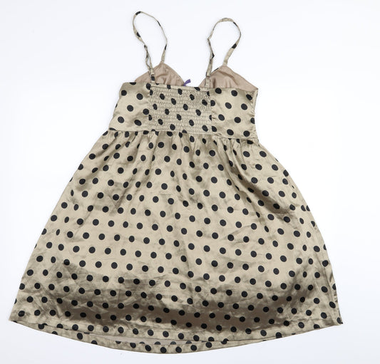 ICHI Womens Gold Polka Dot  Fit & Flare  Size XS