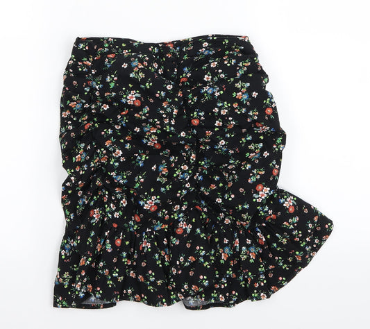 Bershka Womens Black Floral  Mini Skirt Size 4