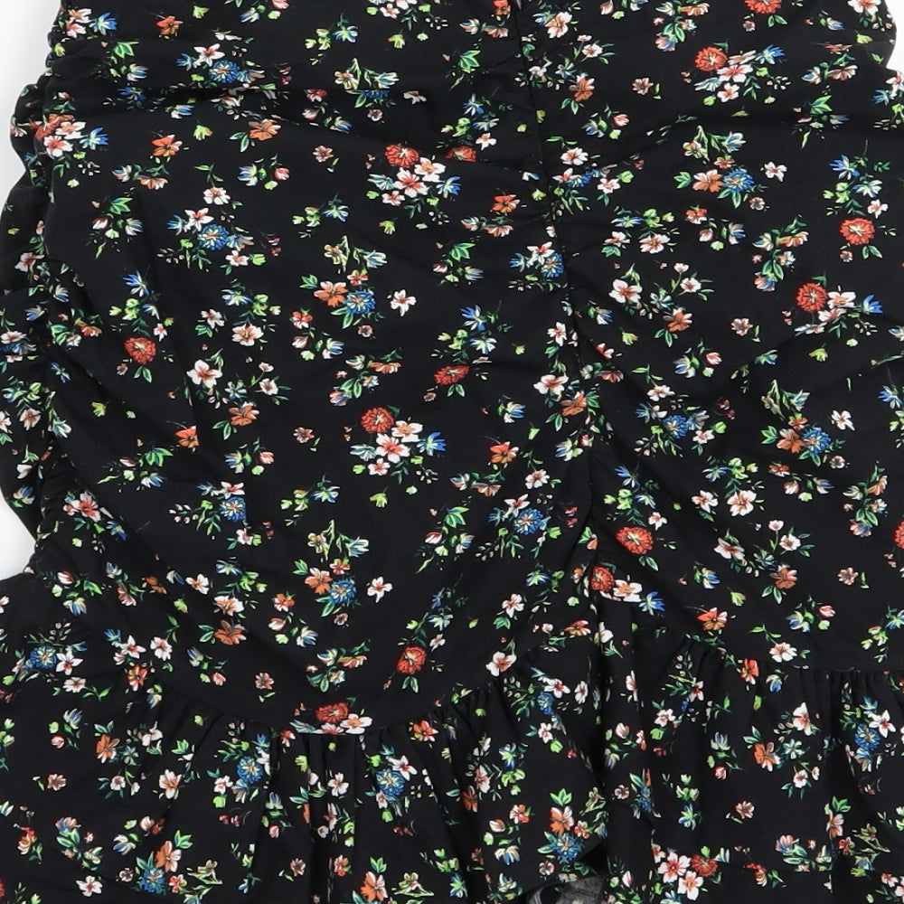 Bershka Womens Black Floral  Mini Skirt Size 4