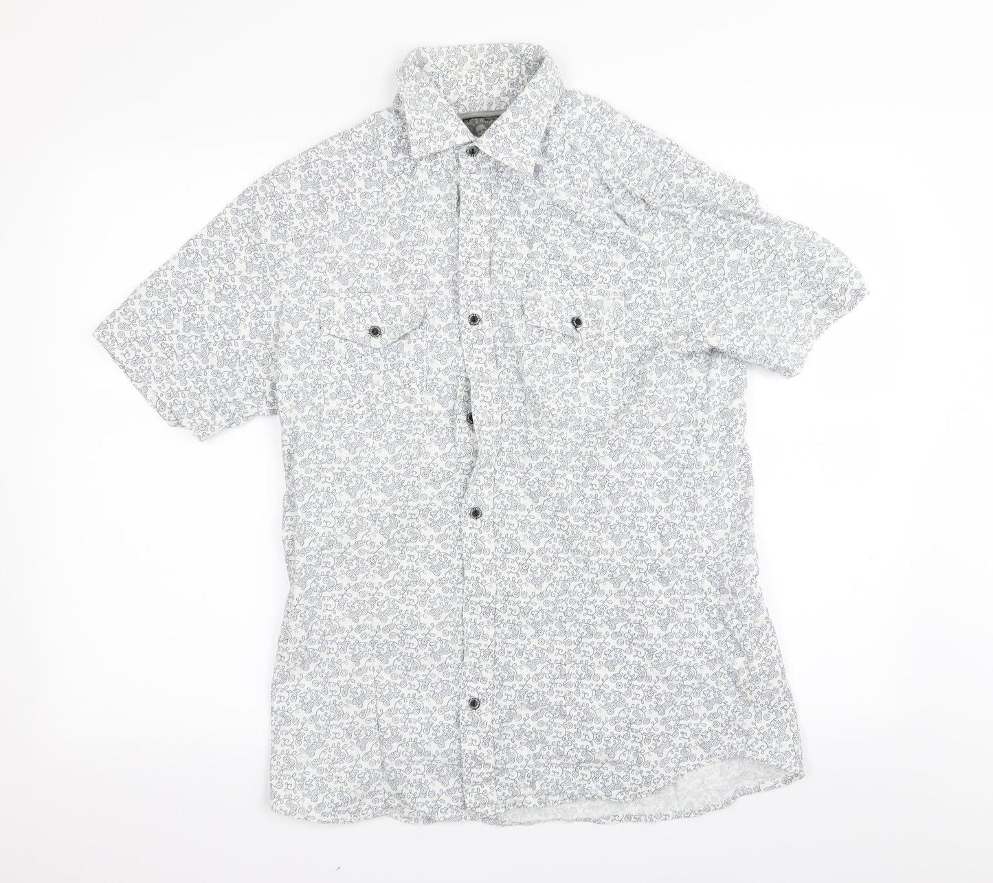 Mens UK Size 15.5 outrage White  Button-Up Short Sleeve Casual Shirt