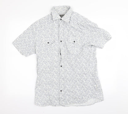 Mens UK Size 15.5 outrage White  Button-Up Short Sleeve Casual Shirt