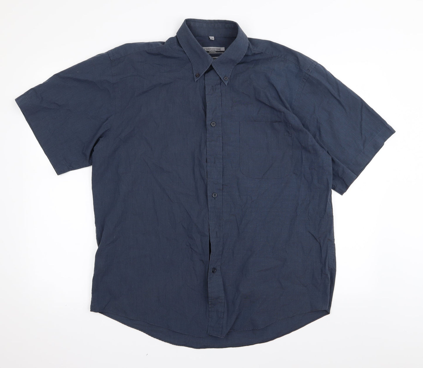 Mens UK Size 15 copperstone Blue  Button-Up Short Sleeve Casual Shirt
