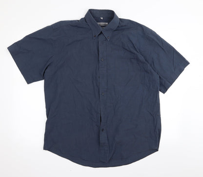 Mens UK Size 15 copperstone Blue  Button-Up Short Sleeve Casual Shirt