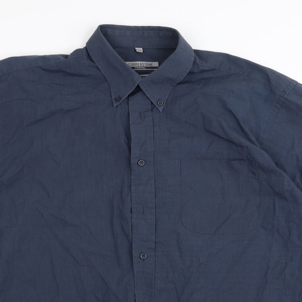 Mens UK Size 15 copperstone Blue  Button-Up Short Sleeve Casual Shirt