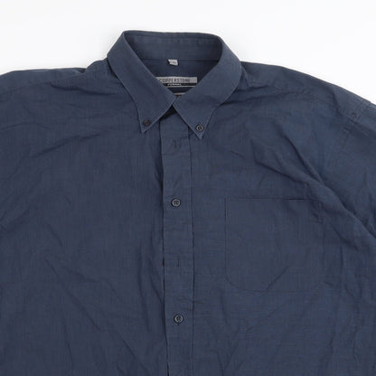 Mens UK Size 15 copperstone Blue  Button-Up Short Sleeve Casual Shirt