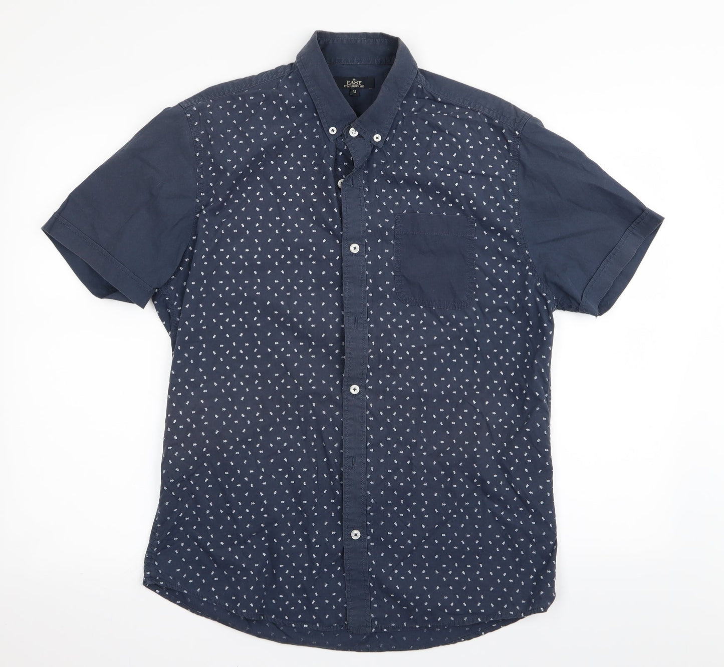 Mens UK Size M Easy Blue  Button-Up Short Sleeve Casual Shirt