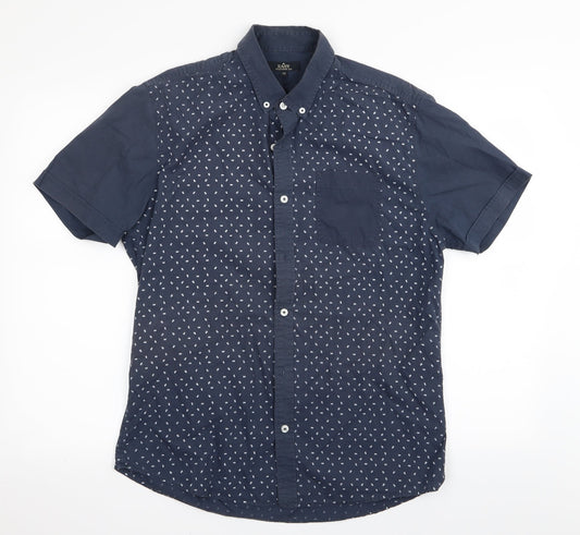 Mens UK Size M Easy Blue  Button-Up Short Sleeve Casual Shirt