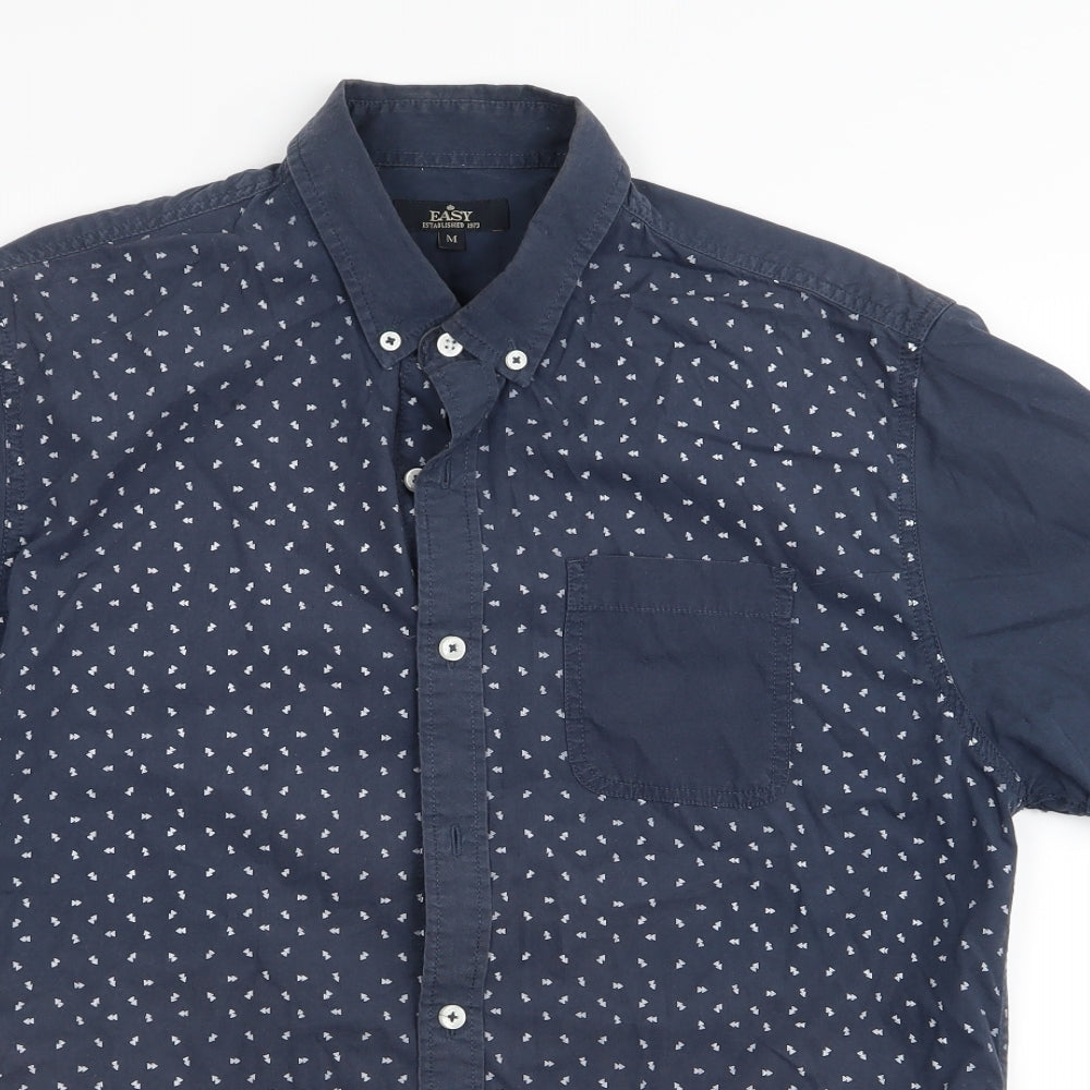 Mens UK Size M Easy Blue  Button-Up Short Sleeve Casual Shirt