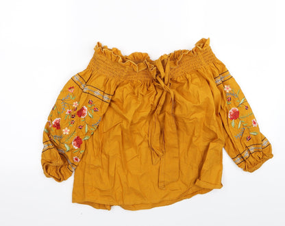 Papaya Womens Yellow Floral  Basic T-Shirt Size 8