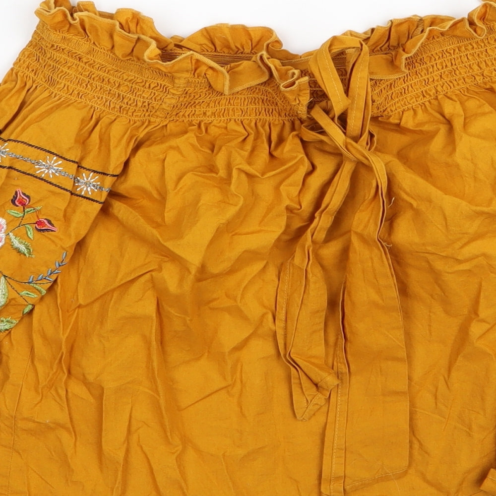 Papaya Womens Yellow Floral  Basic T-Shirt Size 8