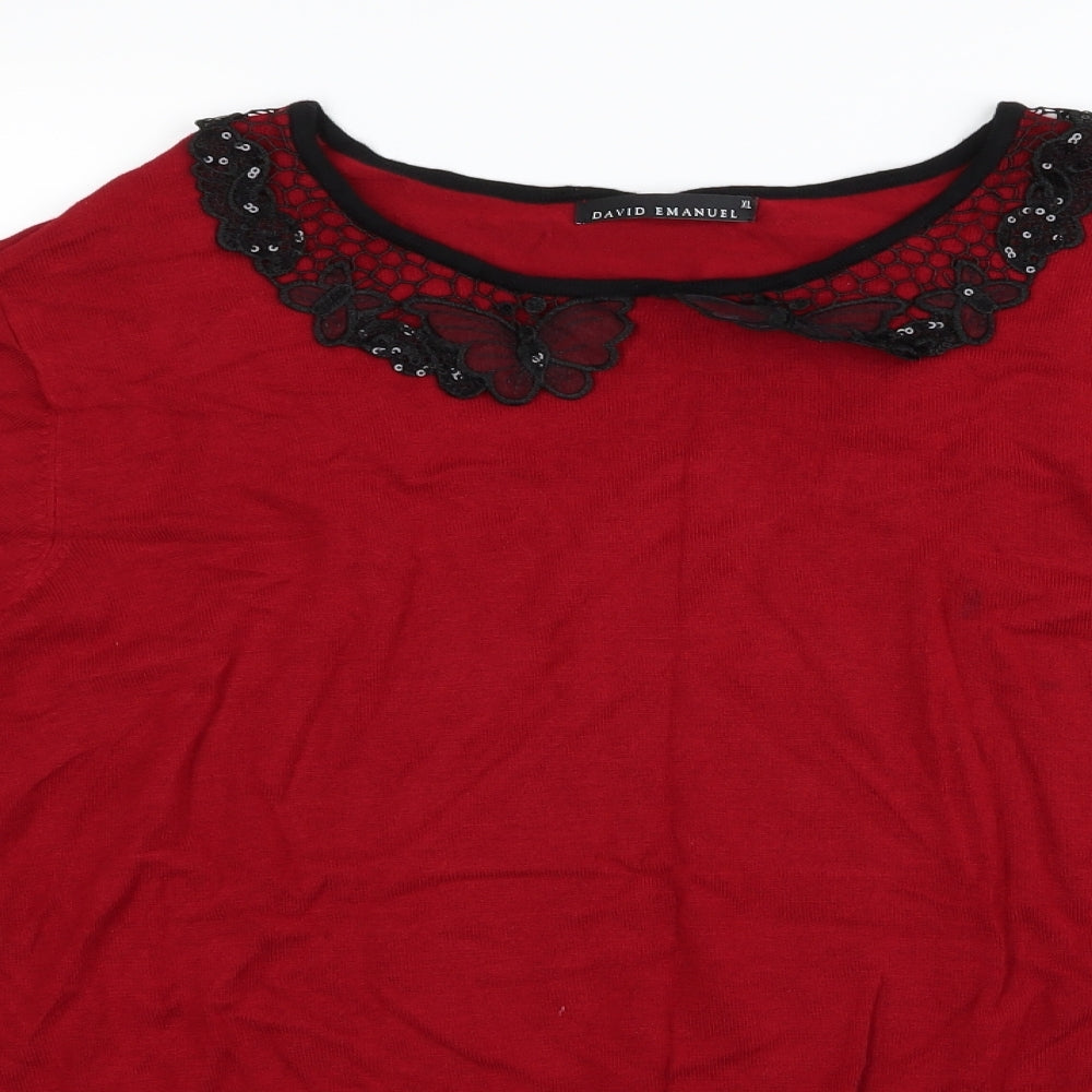 Womens UK Size XL DAVID EMANUEL Red Basic T-Shirt