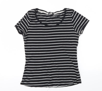 George Womens Black Striped  Basic T-Shirt Size 10
