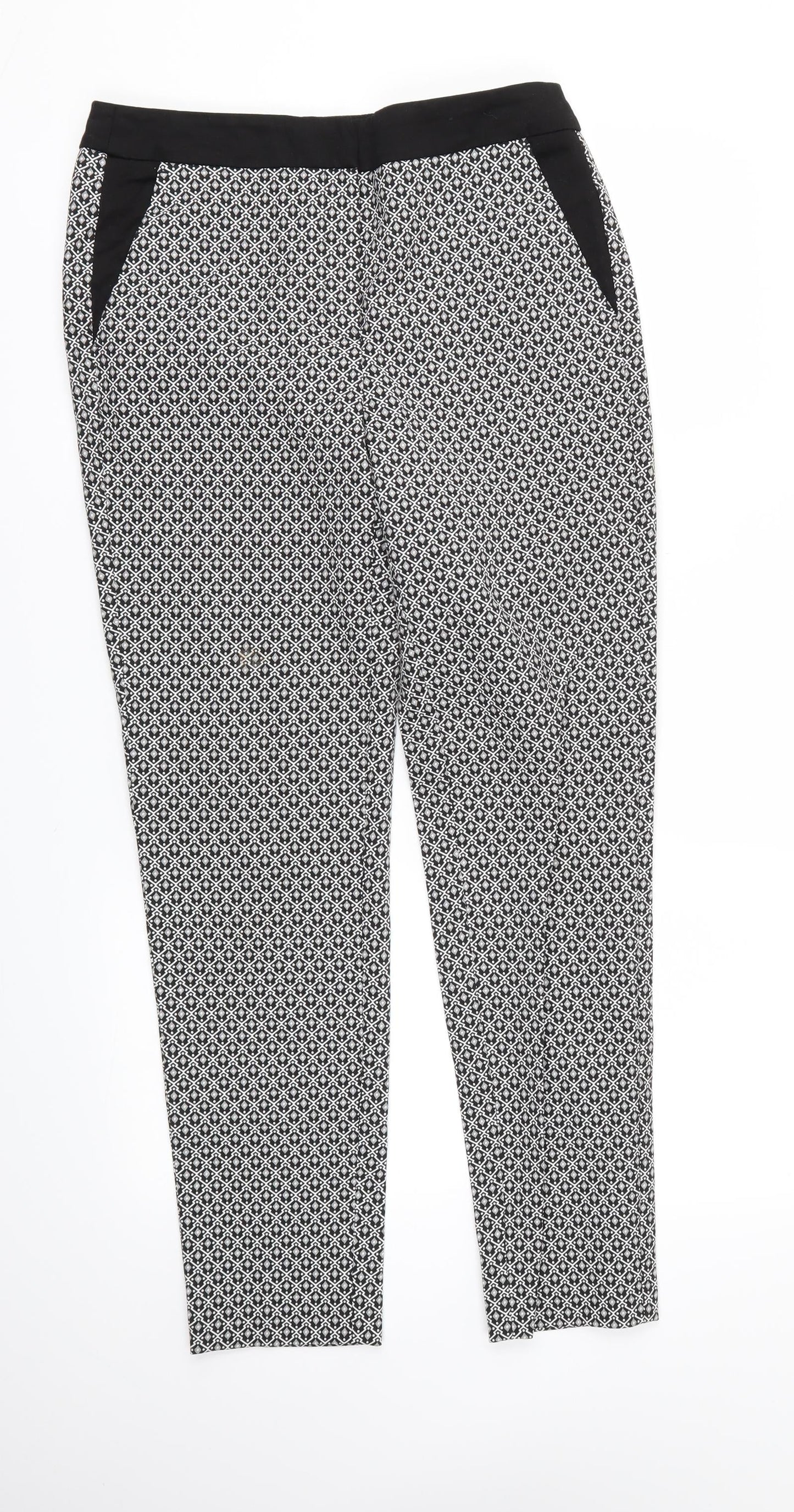 F&F Womens Black Argyle/Diamond  Trousers  Size 6 L28 in