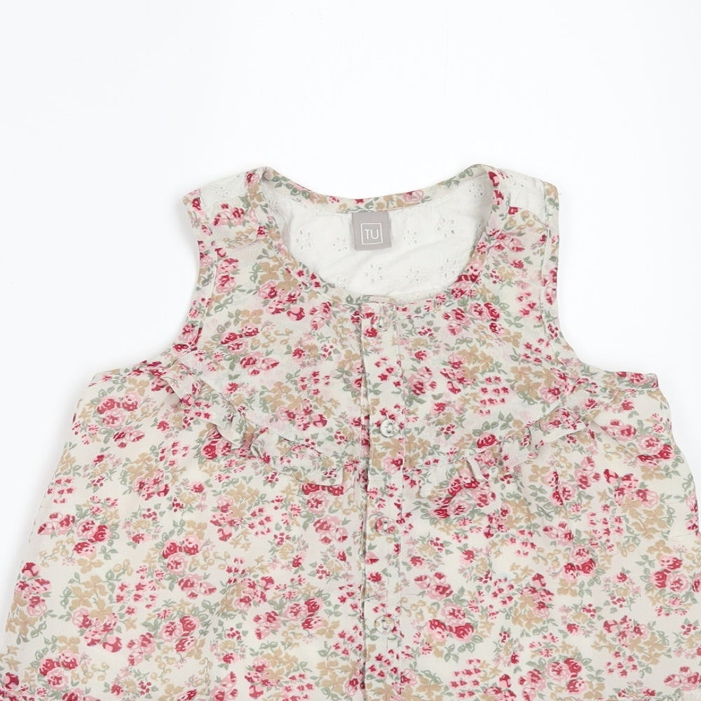 TU Girls Beige Floral  Tunic Button-Up Size 5 Years