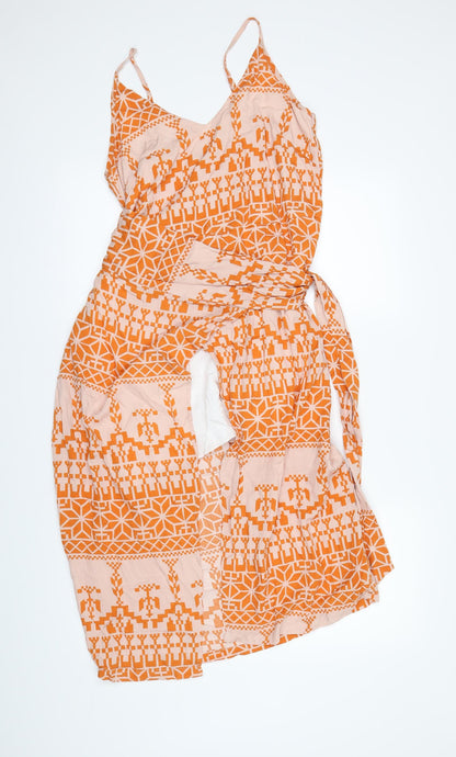 Preworn Womens Orange Geometric  Shift  Size S  - dipped hem sun dress