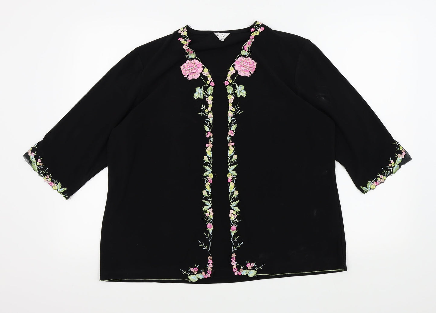 JIN ABE Womens Black Floral  Basic T-Shirt Size 8