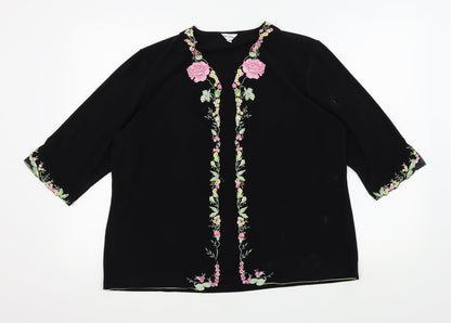 JIN ABE Womens Black Floral  Basic T-Shirt Size 8