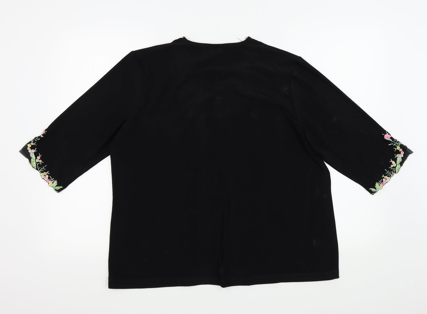 JIN ABE Womens Black Floral  Basic T-Shirt Size 8