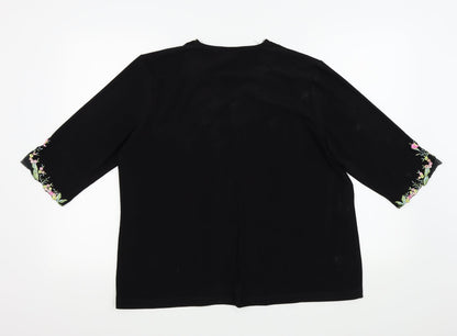 JIN ABE Womens Black Floral  Basic T-Shirt Size 8