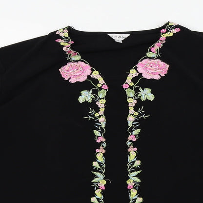 JIN ABE Womens Black Floral  Basic T-Shirt Size 8