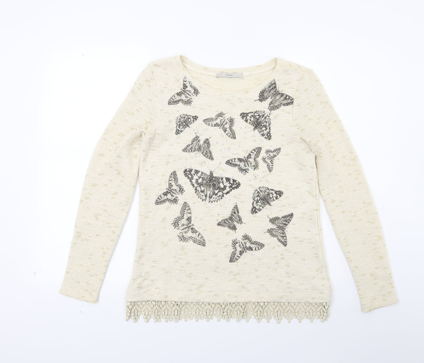 George Womens Beige  Knit Tunic Jumper Size 8  - BUTTERFLIES