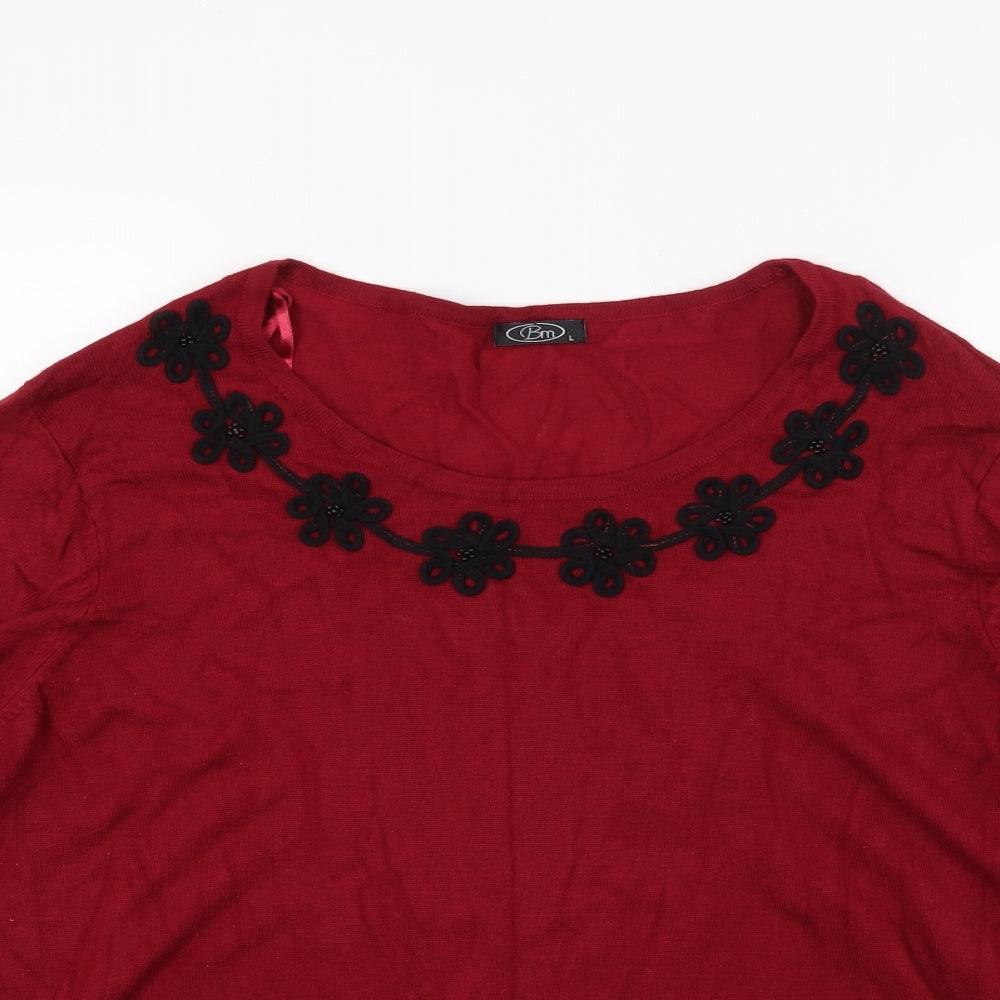BM Womens Red Floral Knit Cardigan Jumper Size L