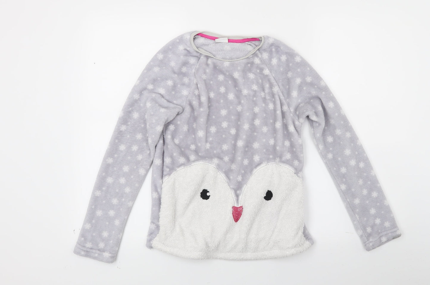 F&F Girls Grey  Fleece Top Pyjama Top Size 11-12 Years  - Owl Print