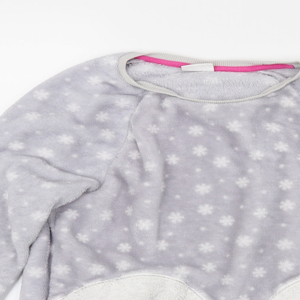 F&F Girls Grey  Fleece Top Pyjama Top Size 11-12 Years  - Owl Print
