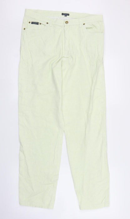 Anne L Womens Green Check Denim Straight Jeans Size 14 L28 in