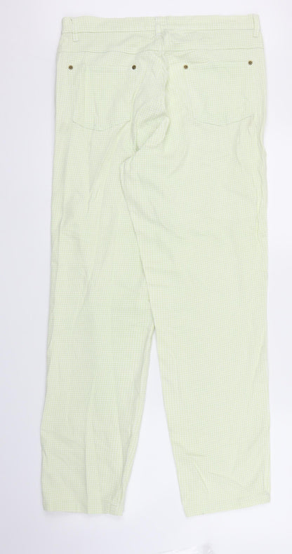 Anne L Womens Green Check Denim Straight Jeans Size 14 L28 in
