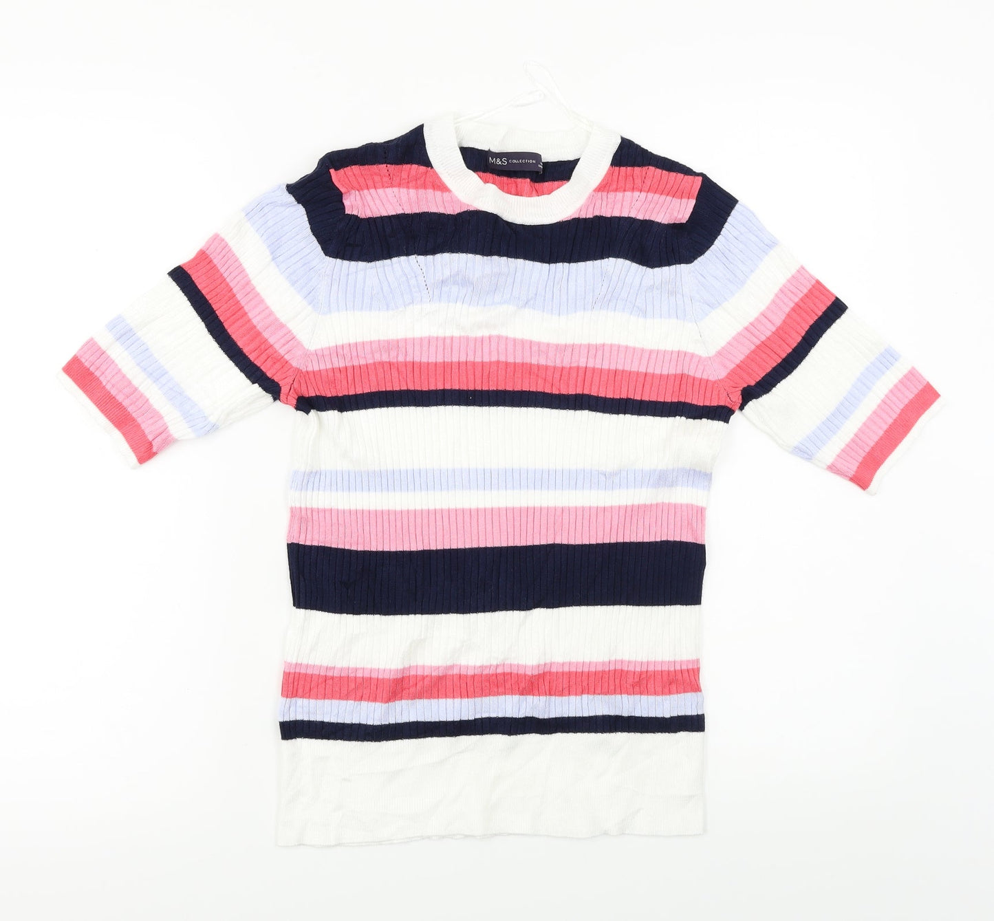 Marks and Spencer  Womens White Striped  Pullover Jumper Size 12