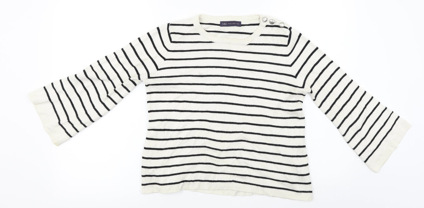 Marks and Spencer  Womens White Striped  Pullover Jumper Size 10