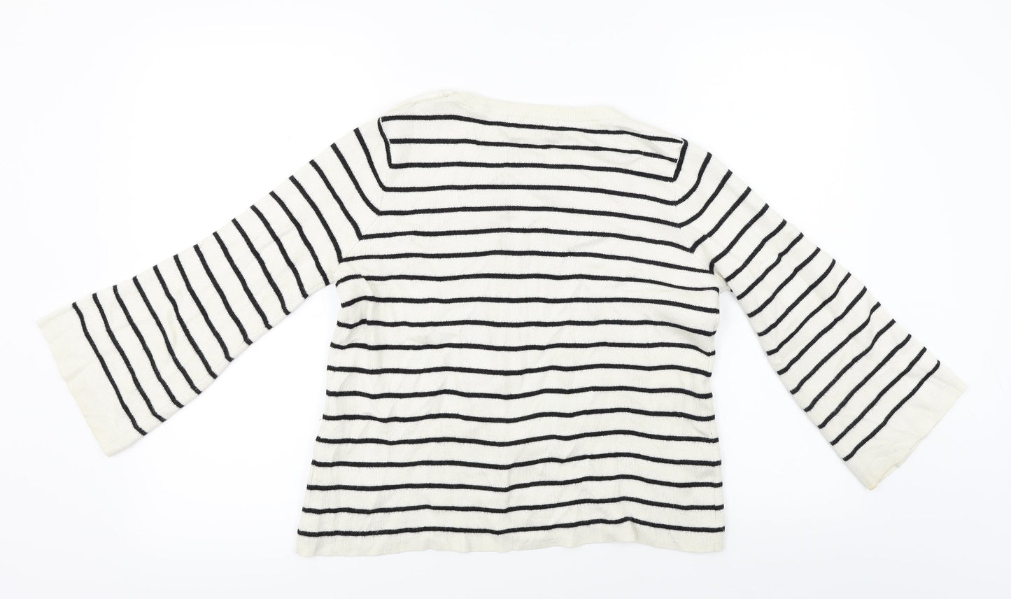 Marks and Spencer  Womens White Striped  Pullover Jumper Size 10
