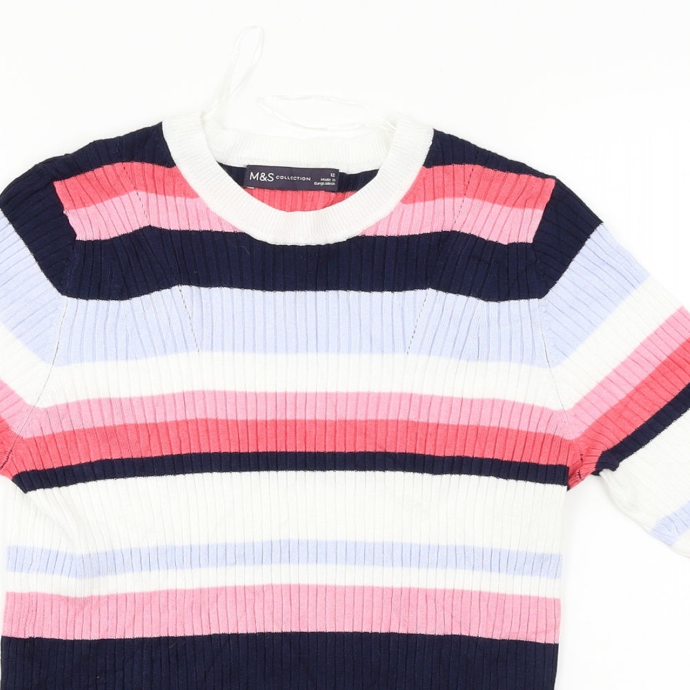 Marks & Spencer  Womens White Striped  Pullover Jumper Size 12