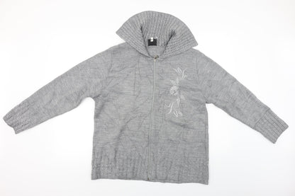 Florida  Womens Grey Floral  Full Zip Jumper Size L
