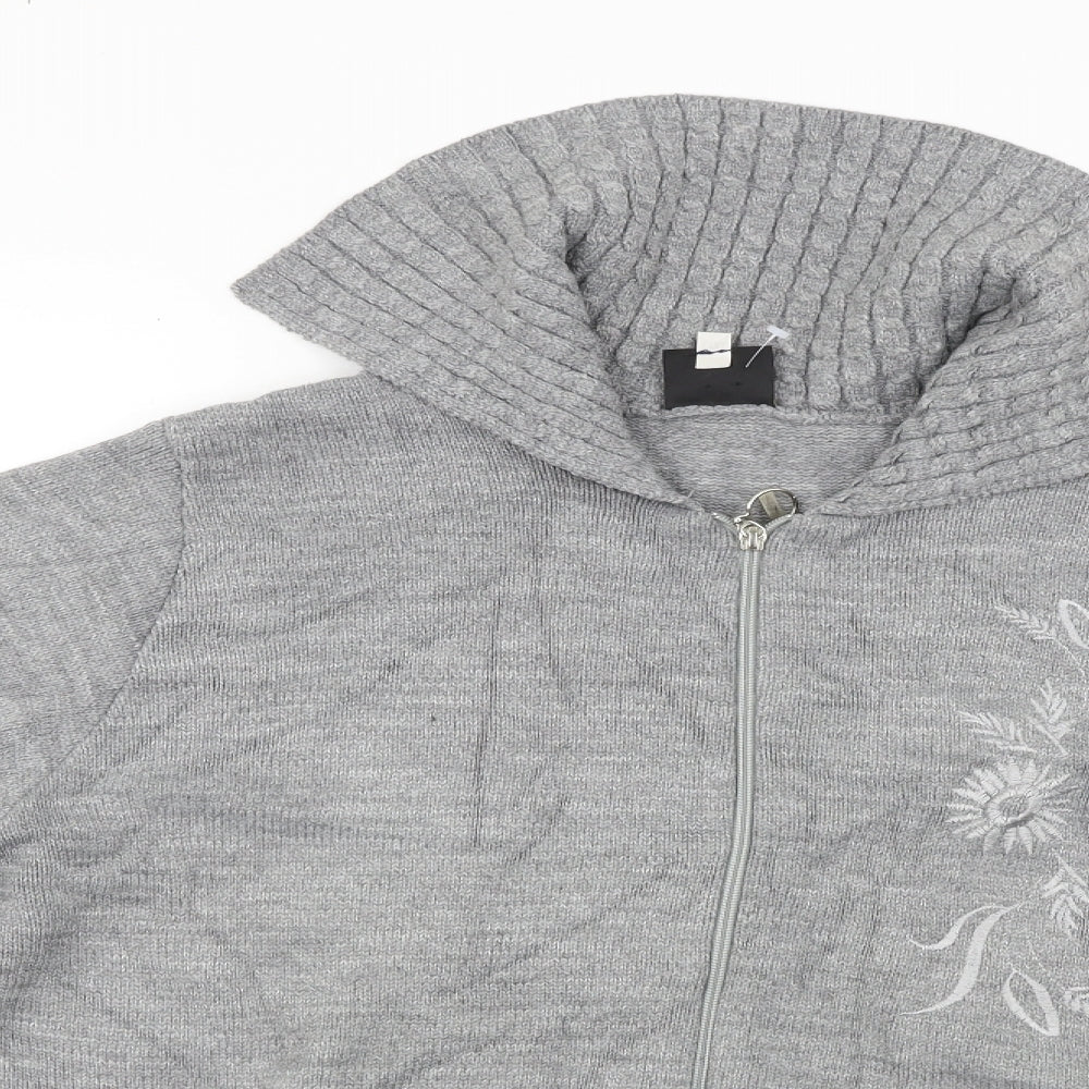 Florida  Womens Grey Floral  Full Zip Jumper Size L