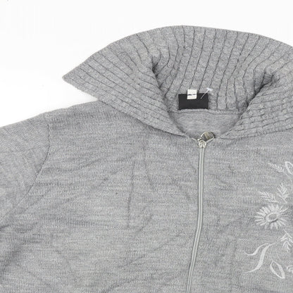 Florida  Womens Grey Floral  Full Zip Jumper Size L