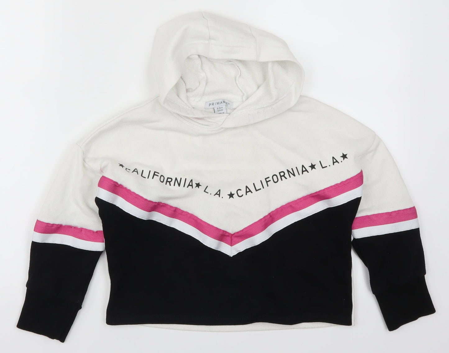 Primark Girls White Striped  Pullover Hoodie Size 8-9 Years  - California