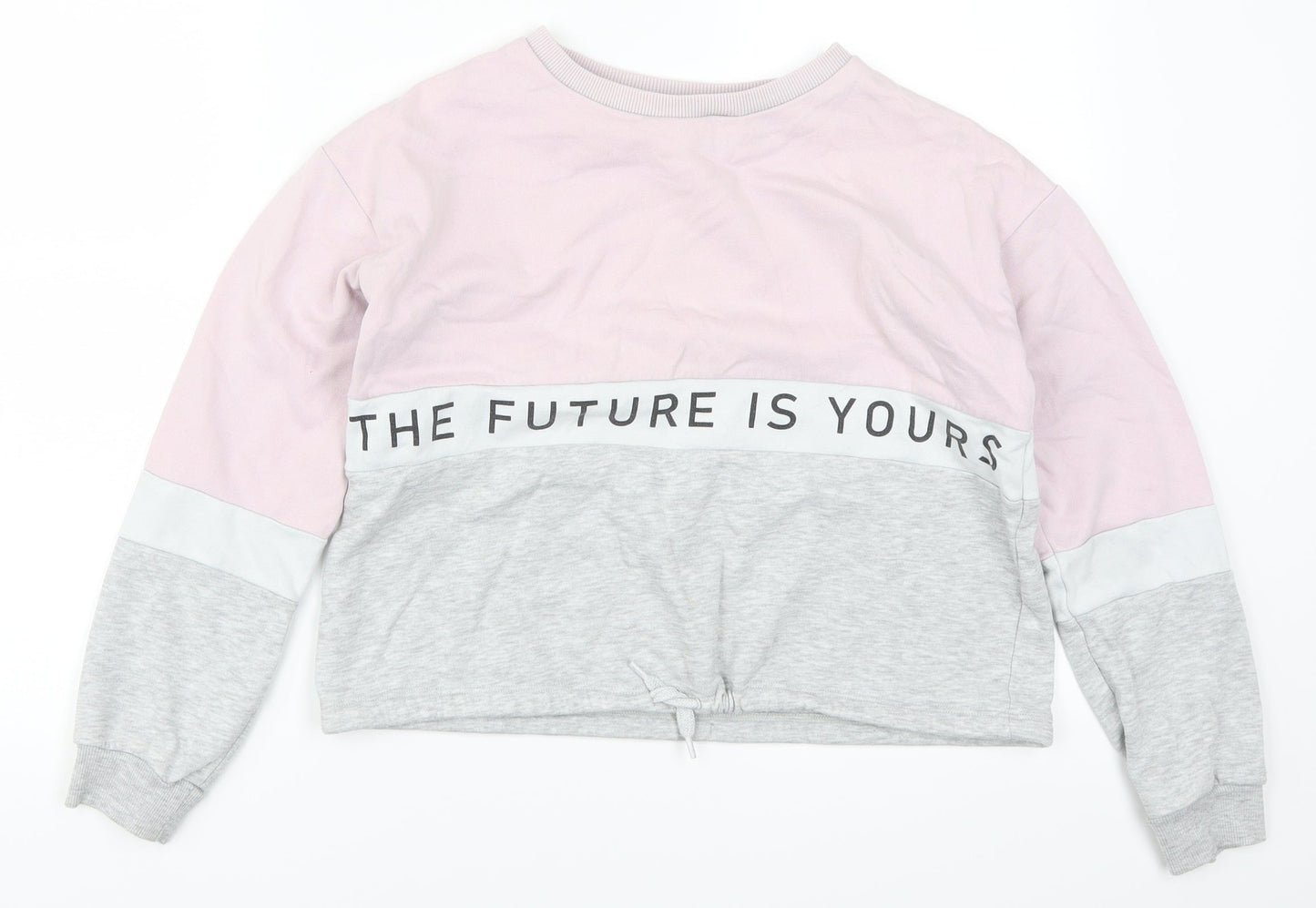 H&M Girls Pink Striped  Pullover Sweatshirt Size 11-12 Years  - The Future is Yours