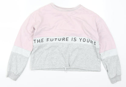 H&M Girls Pink Striped  Pullover Sweatshirt Size 11-12 Years  - The Future is Yours
