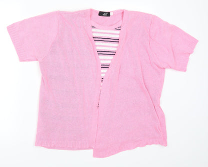 Me Womens Pink Striped  Cardigan Jumper Size L  - Cardigan and Top All in One
