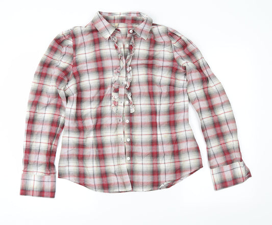 E-vie Womens Red Check  Basic Button-Up Size 14